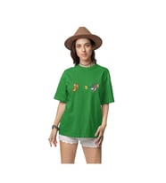 Tom ve Jerry Ön Baskılı Oversize Unisex T-shirt (Çimen Yeşili)