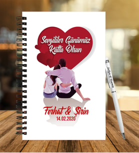 Sevgililer Gününe Özel  Ahşap Defter Kalem Hediye Seti 1