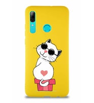Huawei P Smart 2019 Soft Premier Kapak Coolcat Tasarımlı Silikon Kılıf - Sarı (Şeffaf)