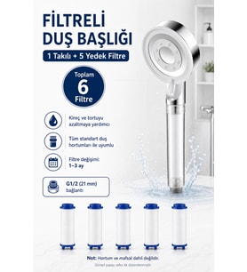 Filtreli Duş Başlığı Seti 5 Yedek Filtre Dahil