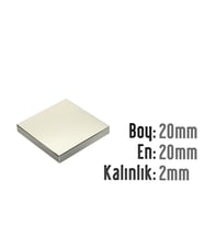 Neodyum Mıknatıs Köşeli  20x20mm , Kalınlık 2 mm ( 3 Adet) (Metal)
