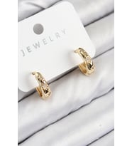 Pirinç Zirkon Taşlı Halka Model Gold Renk Kadın Küpe (Altın)