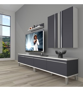 Decoraktiv Eko 5220T Mdf Krom Ayaklı Tv Ünitesi Tv Sehpası (Beyaz - Antrasit)