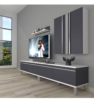 Decoraktiv Eko 5220T Mdf Krom Ayaklı Tv Ünitesi Tv Sehpası (Beyaz - Antrasit)