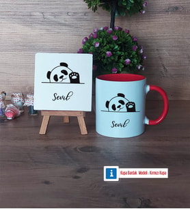 Sevimli Panda Dekoratif Taş, Kupa Bardak Kırmızı Hediye (Model 1)