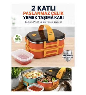 2 Katlı Paslanmaz Çelik Yemek Taşıma Kabı 20x13x10 cm