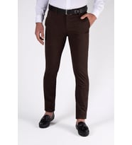 Erkek Slim Fit Düz Model Keten Pantolon 21K-2200420-4 Koyu Kahve