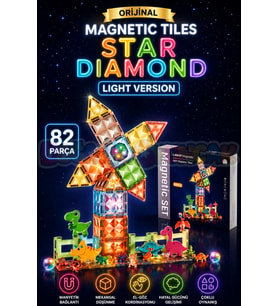 Orijinal Magnetic Tiles Star Diamond Light Version 82 Parça Işıklı Manyetik Lego - Mıknatıslı Lego L