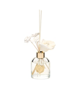 130 ml Elips Cam Şişe Seramik Çiçek Taşlı Bambu Çubuklu Oud Vanilya Oda Kokusu (Ekru)