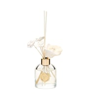 130 ml Elips Cam Şişe Seramik Çiçek Taşlı Bambu Çubuklu Oud Vanilya Oda Kokusu (Ekru)