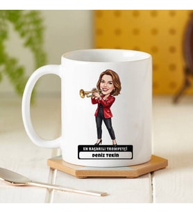 En Başarılı Trompetçi Müzisyen Kadın Karikatürlü Kupa Bardak