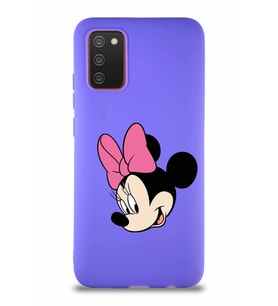 Samsung Galaxy A02S Soft Premier Kapak Minnie Mouse-B Tasarımlı Silikon Kılıf - Mor (Şeffaf)
