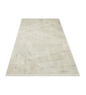 Krem Halı Geometrik Desenli Modern Eskitme Stili Salon Halısı Makine Dokuma Toz Vermez