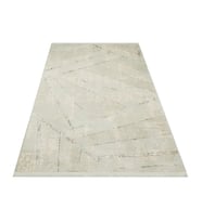 Krem Halı Geometrik Desenli Modern Eskitme Stili Salon Halısı Makine Dokuma Toz Vermez