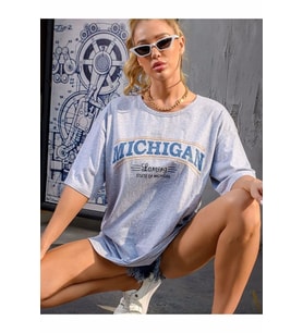 Tasarım Gri  Michigan Lansing Tasarım Tshirt (STD)