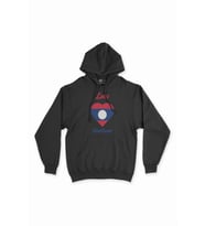 Vientiane Laos Bayraklı Kalpli Siyah Sweatshirt Hoodie