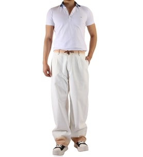 Kahverengi Bel - Paça - Cep Detaylı Beyaz Wide Leg Pantolon