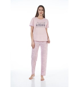 Estiva 22120 Kadın Yazı Desenli Kısa Kollu Viskon Pijama Takımı