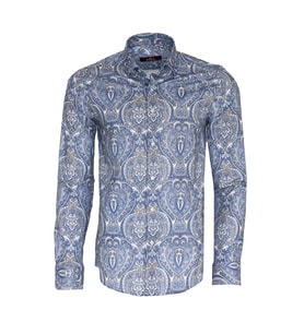 Mavi Damask Desenli Slim Fit Gömlek - Wessi