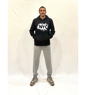 Erkek Kapşonlu Rahat Kalıp İçi Polarlı 3 iplik NYC Baskılı SweatShırt spr24sw09 (Siyah)