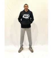 Erkek Kapşonlu Rahat Kalıp İçi Polarlı 3 iplik NYC Baskılı SweatShırt spr24sw09 (Siyah)
