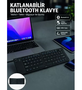 Northcity Katlanabilir Bluetooth Klavye 3 Cihaz Bağlantılı Kablosuz Taşınabilir Klavye (Bluetooth 5.0)