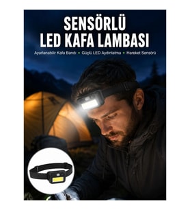 Mey İthalat® Sensörlü Kamp Lambası Ayarlanabilir Kafa Lambası Kafa Bantlı Yeni Nesil