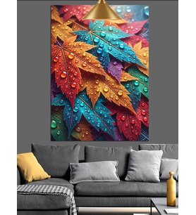 Tropik renkli yapraklar su damlacıkları Dekoratif Kanvas - Mdf Ahşap Tablo