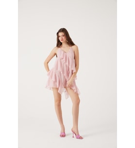 Fırfırlı Boyundan Bağlamalı Mini Lea Elbise Sarı (Pembe)