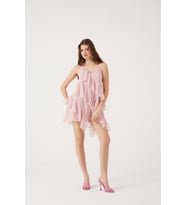 Fırfırlı Boyundan Bağlamalı Mini Lea Elbise Sarı (Pembe)