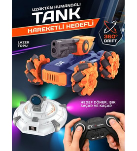 Şarjlı Uzaktan Kumandalı Işıklı Atış Hedefli Ufo Avcısı Akrobatik Dublör Tank Araba Full Fonksiyon (Turuncu)
