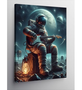 Kanvas Tablo Uzayda Elektro Gitar Çalan Astronot