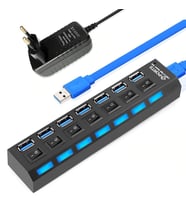 TriLine 7 Port Adaptörlü Usb Hub Çoklayıcı USB 3.0 On Off Tuşlu