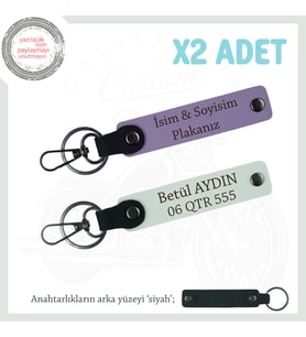 Hız Severler İçin Kişiselleştirilebilen İsim Ve Plaka Yazılı x2 Anahtarlık Hediye Set, Mor-Beyaz-Syh