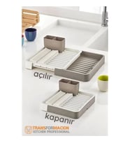 Mey İthalat® Açılır-Kapanır Bulaşıklık - Bulaşık Durulama Sepeti Tabaklık Bulaşık Kurutmalık LATTE