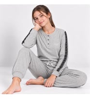Genç Kız Pamuklu Yakası Düğmeli Cepli Hediyelik Gri Renk Alt Üst Pijama Takımı AL507 V2 BB2447