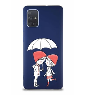 Samsung Galaxy A71 Soft Premier Kapak Aşk Tasarımlı Silikon Kılıf - Lacivert (Şeffaf)