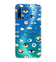 PrintiFy Huawei P20 Lite 2019 ile Uyumlu 1mm Slim Fit Nazar Boncuğu 2 Baskılı Şeffaf  Kılıf