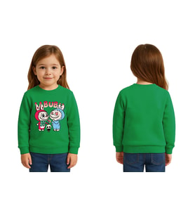 Unisex Labubu Baskılı Çocuk Swaetshirt 3 İplik Şardonlu (Yeşil)