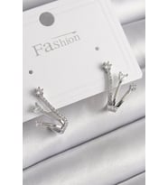 Pirinç Gümüş Renk Zirkon Taşlı Kadın Küpe - TJ-BKP9964