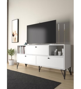 Wood'n Love Mia 160 Cm Metal Ayaklı Tv Ünitesi - Konsol - Beyaz / Siyah