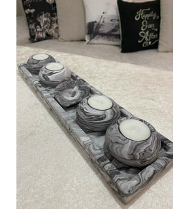 5'li Beton Tabaklı Mumluk Set,dekoratif Mumluk,hediyelik Eşya,mumlar Dahildir.