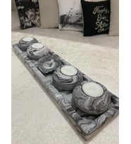 5'li Beton Tabaklı Mumluk Set,dekoratif Mumluk,hediyelik Eşya,mumlar Dahildir.