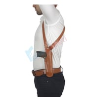 Dik Desenli Deri Koltuk Altı Tabanca Kılıfı Çift Şarjörlüklü Taba-Universal