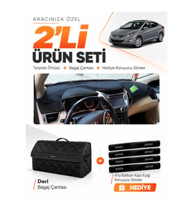 HYUNDAİ ELANTRA (2011-2017) Uyumlu Torpido Örtüsü + Deri Bagaj Çantası + Sticker Seti - Siyah