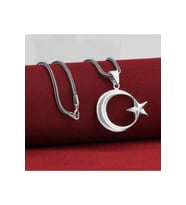 Çift Taraflı Ay Yıldız 925 Ayar Gümüş Kolye