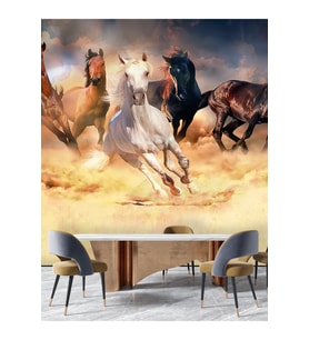 Dreamwall 3D Koşan Atlar Desenli Isı Ve Ses Yalıtımlı Sağlıklı Tekstil Duvar Kağıdı (Çok Renkli)