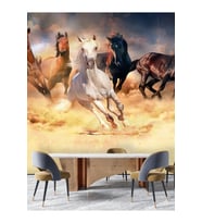 Dreamwall 3D Koşan Atlar Desenli Isı Ve Ses Yalıtımlı Sağlıklı Tekstil Duvar Kağıdı (Çok Renkli)