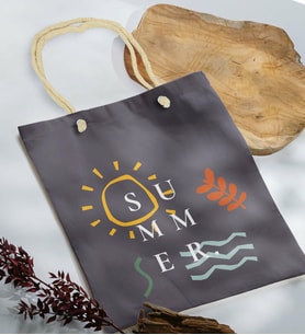BK Gift Yaz Temalı Antrasit Halat Saplı Kumaş Plaj Çantası -21, Baskılı Omuz Çantası, Alışveriş Çantası, Arkadaşa Hediye, Sevgiliye Hediye