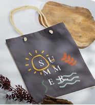 BK Gift Yaz Temalı Antrasit Halat Saplı Kumaş Plaj Çantası -21, Baskılı Omuz Çantası, Alışveriş Çantası, Arkadaşa Hediye, Sevgiliye Hediye